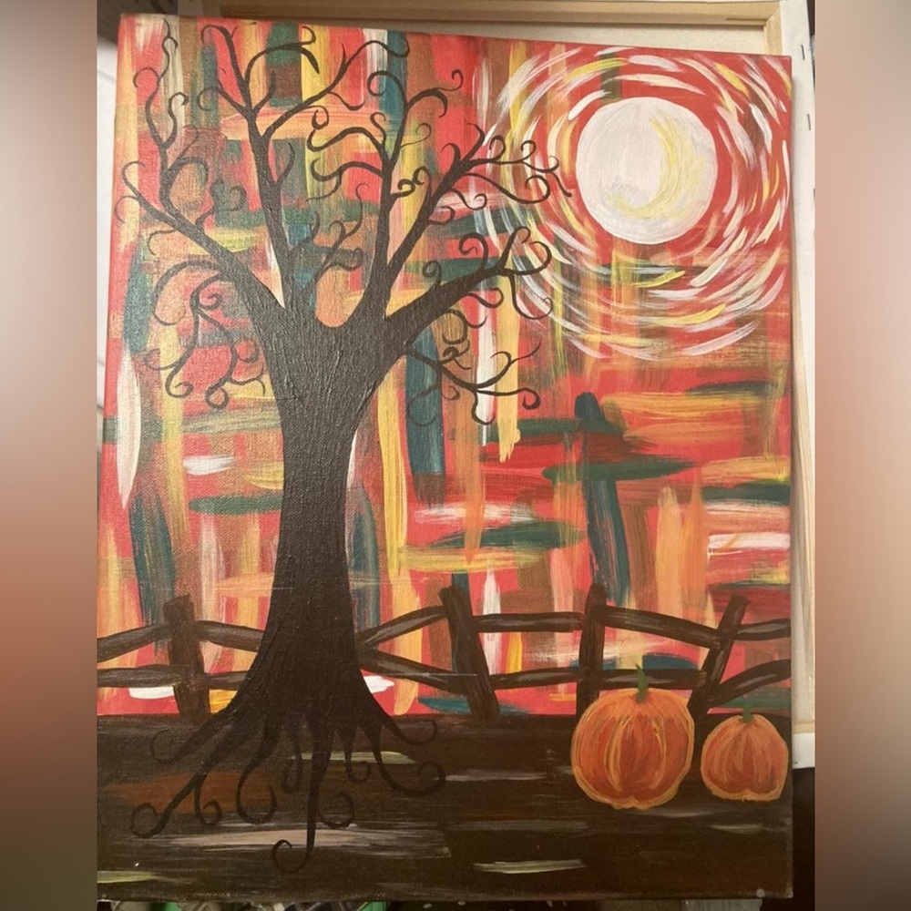 Autumn Tree Canvas Art with Pumpkins handmade by me